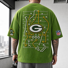 Unisex Loose-Fit Vertical-Stripe Short-Sleeve T-Shirt With Rugby Print