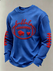 Men'S Buffalo Print Football Fans Gameday Casual Waffle Long Sleeve T-Shirt