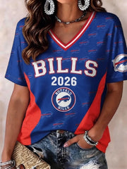 Women's Football Fan V-Neck Short Sleeve T-Shirt