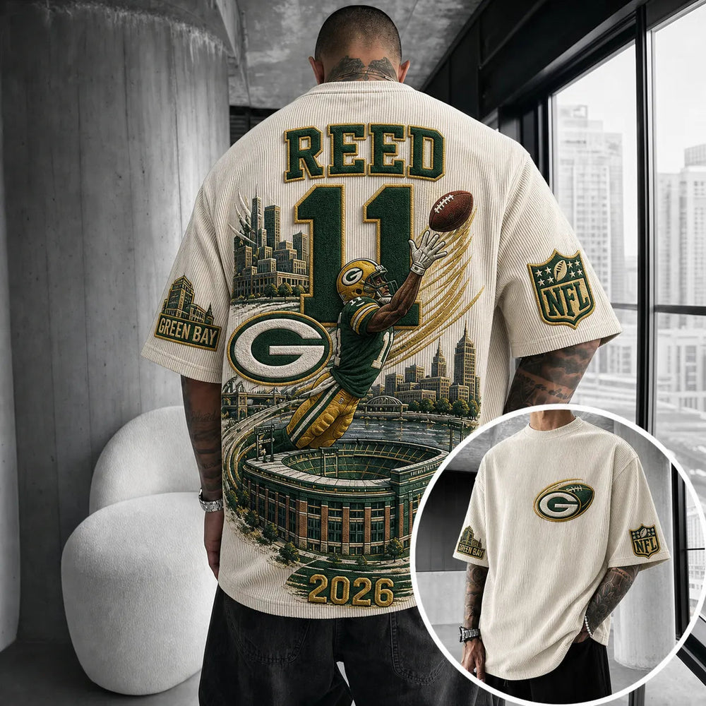 Unisex Loose-Fit Vertical-Stripe Short-Sleeve T-Shirt With Rugby Print