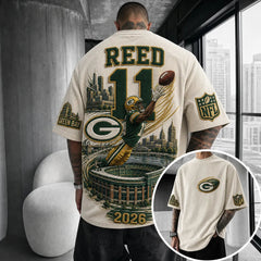 Unisex Loose-Fit Vertical-Stripe Short-Sleeve T-Shirt With Rugby Print
