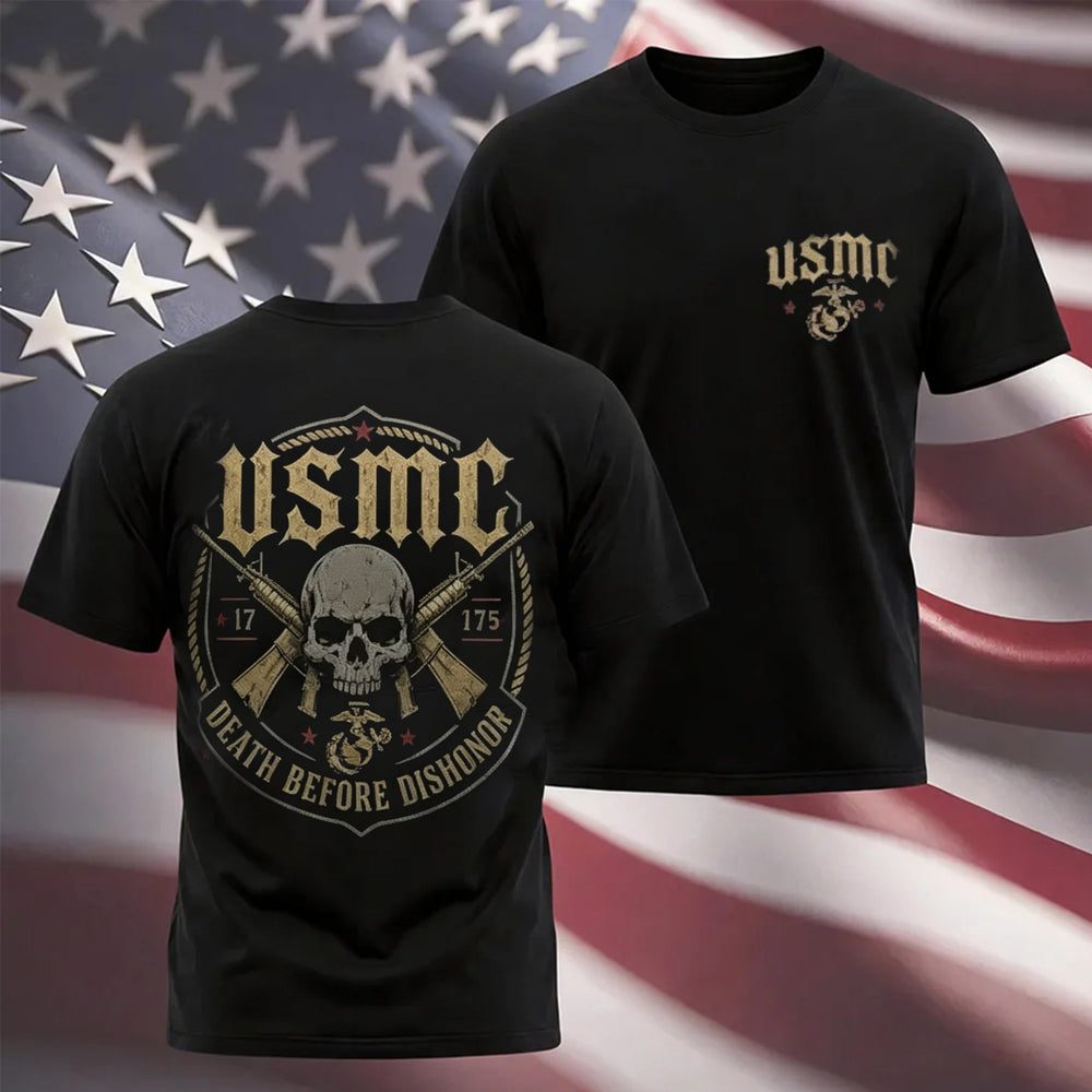 USMC 1775 Skull Print Cotton T-Shirt