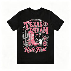 Texas Dream Western Cowboy Boots Graphic Short‑Sleeve T‑Shirt
