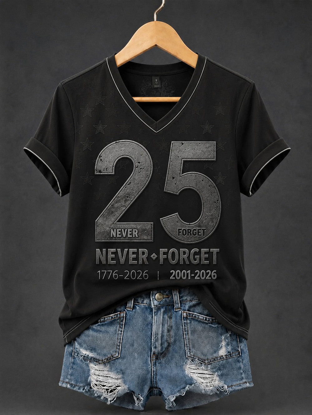 Women's 9.11 Never Forget Printed V-neck T-shirt