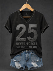 Women's 9.11 Never Forget Printed V-neck T-shirt