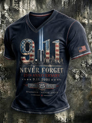 Men's 9.11 Never Forget Printed V-neck T-shirt
