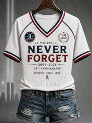 Women's 9.11 Never Forget Printed V-neck T-shirt