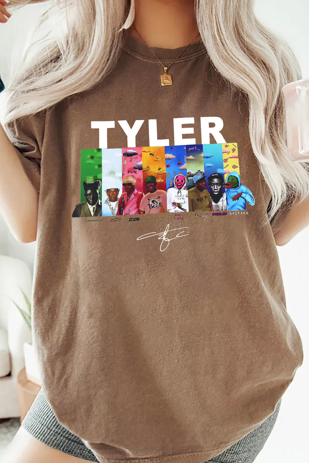 Tyler cartoon print round neck ladies T-shirt