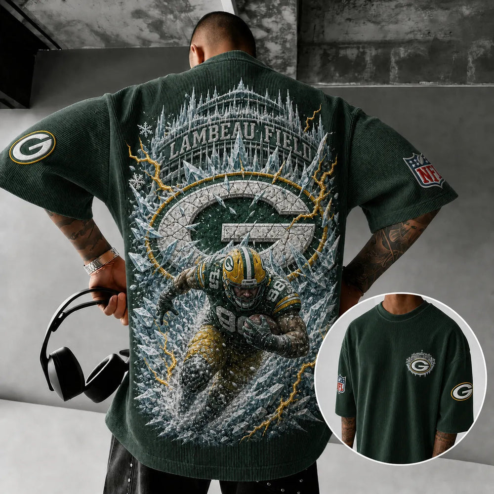 Unisex Loose-Fit Vertical-Stripe Short-Sleeve T-Shirt With Rugby Print