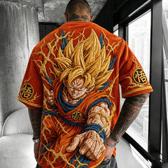 Unisex Anime-Style Retro Corduroy Oversized T-Shirt