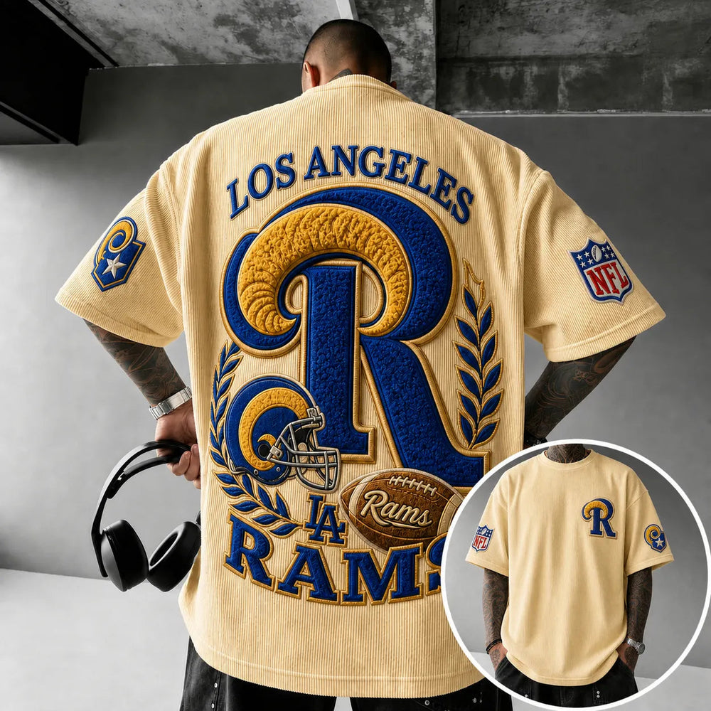 Unisex Loose-Fit Vertical-Stripe Short-Sleeve T-Shirt With Rugby Print