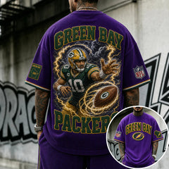 Unisex Loose-Fit Vertical-Stripe Short-Sleeve T-Shirt With Rugby Print