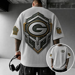 Unisex Loose-Fit Vertical-Stripe Short-Sleeve T-Shirt With Rugby Print