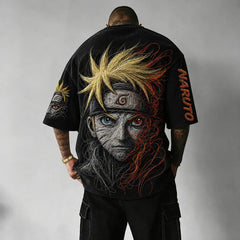 Unisex Anime-Style Retro Corduroy Oversized T-Shirt