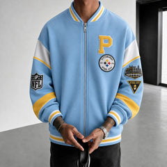 Rugby-print Zip-up Jacket With A Baseball Collar