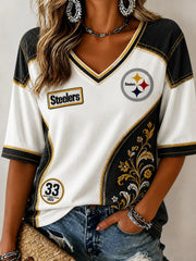 Women's Casual Football V-Neck Shirt