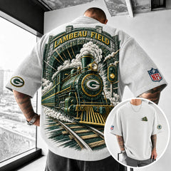 Unisex Loose-Fit Vertical-Stripe Short-Sleeve T-Shirt With Rugby Print