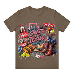 "She's From Texas I Can Tell" Cuffed-sleeve Texas Residents T-shirt
