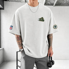 Unisex Loose-Fit Vertical-Stripe Short-Sleeve T-Shirt With Rugby Print