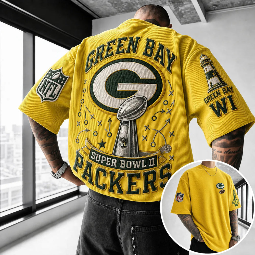 Unisex Loose-Fit Vertical-Stripe Short-Sleeve T-Shirt With Rugby Print