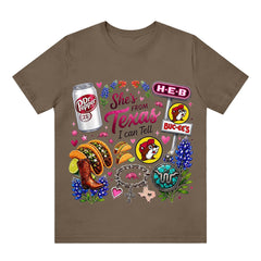 "She's From Texas I Can Tell" Cuffed-sleeve Texas Residents T-shirt