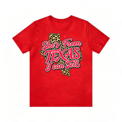 She's From Texas I Can Tell Leopard Texas Map Graphic T‑Shirt