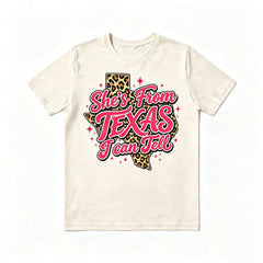 She's From Texas I Can Tell Leopard Texas Map Graphic T‑Shirt