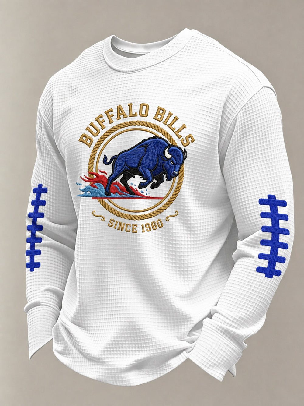 Men'S Print Football Fans Gameday Casual Waffle Long Sleeve T-Shirt