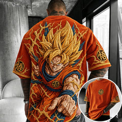 Unisex Anime-Style Retro Corduroy Oversized T-Shirt