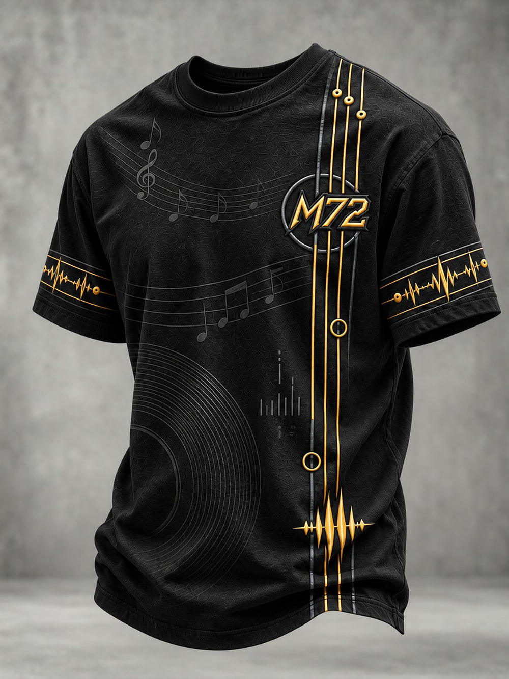 Men's Casual T-Shirt with Music-Themed Print
