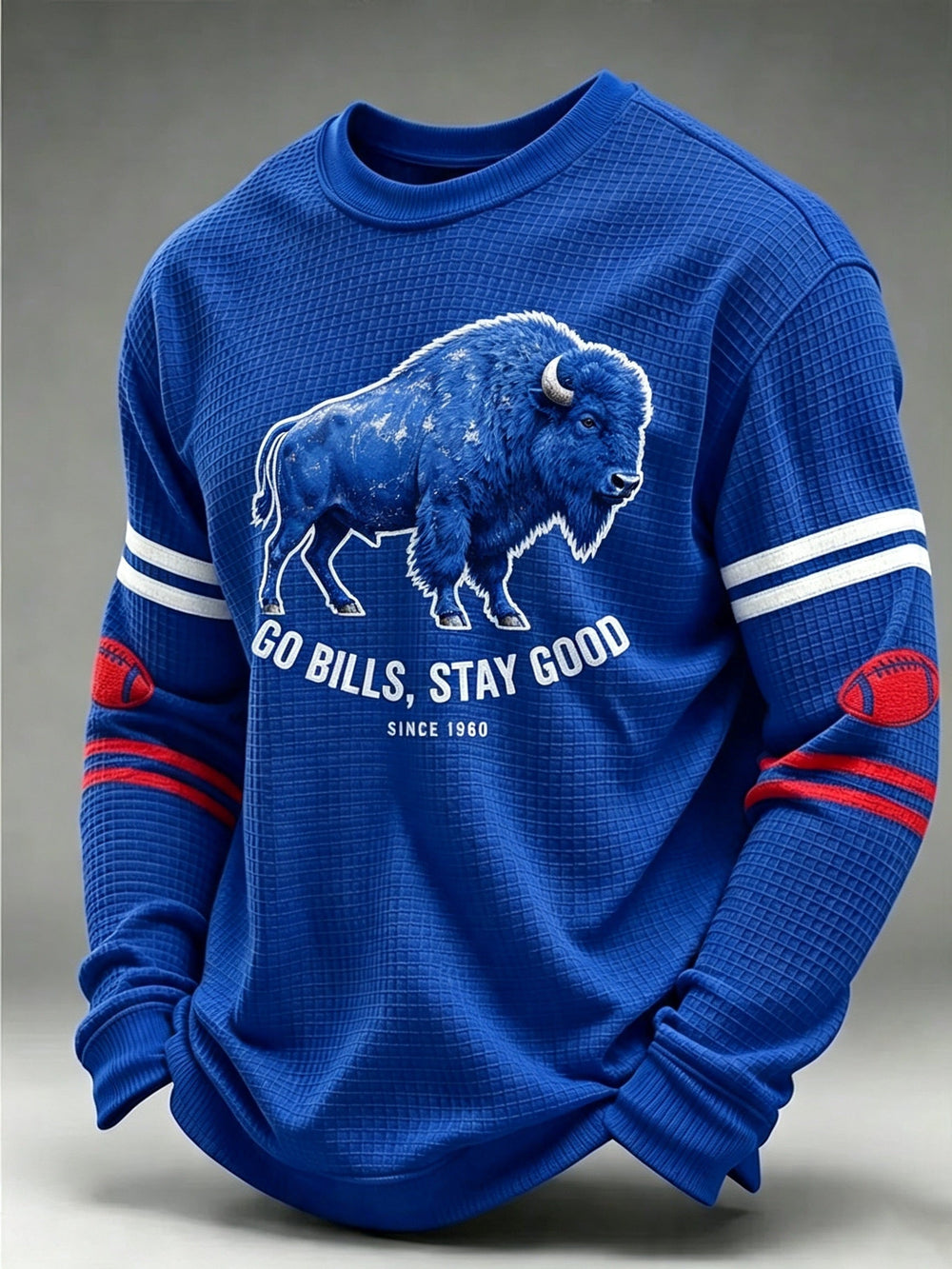 Men'S Print Football Fans Gameday Casual Waffle Long Sleeve T-Shirt