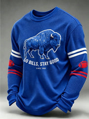 Men'S Print Football Fans Gameday Casual Waffle Long Sleeve T-Shirt