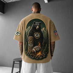 Unisex Loose-Fit Vertical-Stripe Short-Sleeve T-Shirt With Rugby Print