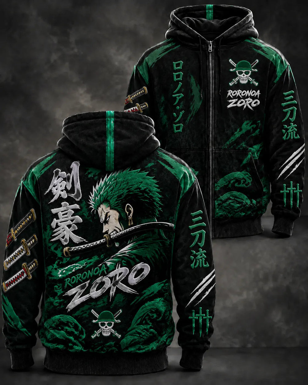 Men's Anime Graphic Zip-Up Hoodie