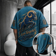 Unisex Loose-Fit Vertical-Stripe Short-Sleeve T-Shirt With Rugby Print