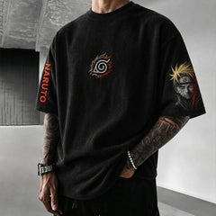 Unisex Anime-Style Retro Corduroy Oversized T-Shirt