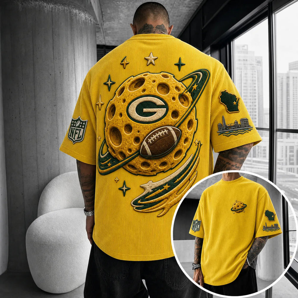 Unisex Loose-Fit Vertical-Stripe Short-Sleeve T-Shirt With Rugby Print