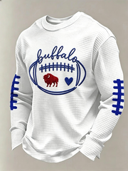Men'S Buffalo Print Football Fans Gameday Casual Waffle Long Sleeve T-Shirt