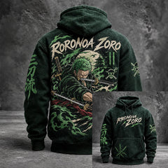 Men's Anime Swordsman Graphic Washed Pullover Hoodie