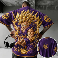 Unisex Anime-Style Retro Corduroy Oversized T-Shirt