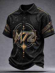 Men's Short-Sleeve Polo Shirt with Music-Inspired Artistic Print