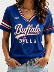 Women's Vintage Buffalo Game Day Football V-Neck Tee