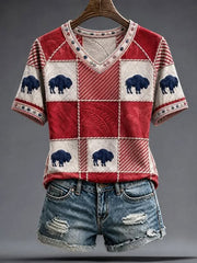 Women's Buffalo Checkered Football Knit Top