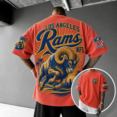 Unisex Loose-Fit Vertical-Stripe Short-Sleeve T-Shirt With Rugby Print