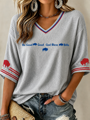 Women'S Football Print Waffle Top