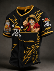 Anime Graphic Button-Down Short-Sleeve Baseball Jersey Shirt