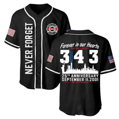 Forever In Our Hearts 343 Hero 9/11 25th Anniversary Baseball Jersey