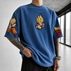 Unisex Anime-Style Retro Corduroy Oversized T-Shirt