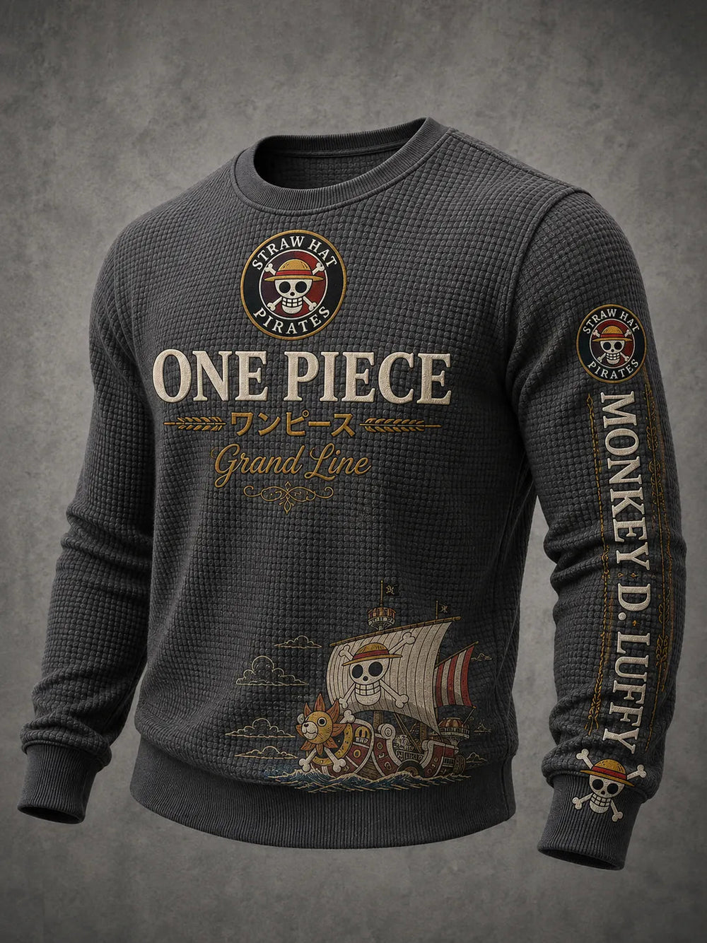 Men's Premium Waffle-Knit Crewneck Sweatshirt Designed Specifically For Anime Fans.