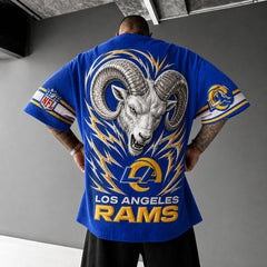 Unisex Loose-Fit Vertical-Stripe Short-Sleeve T-Shirt With Rugby Print